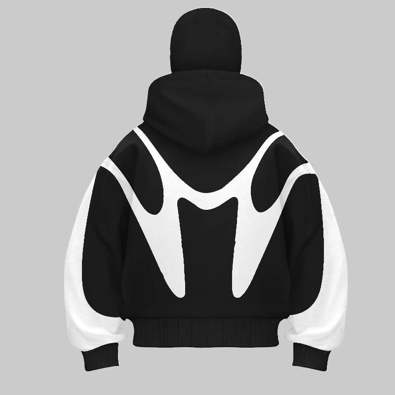 Retro Printed Devil Pattern Double hat style Hoodie Y2k Harajuku Casual Couple Zipper Hoodies Sweatshirt Fashion Street Clothing