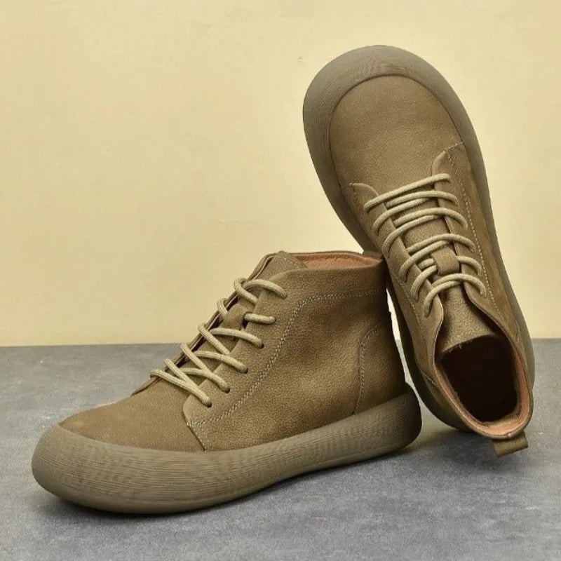 2025 Autumn Men's Chelsea Boots Retro Men High-Top Leather Ankle Boots Outdoor Soft Sole Lace-Up Suede High-Quality Casual Shoes