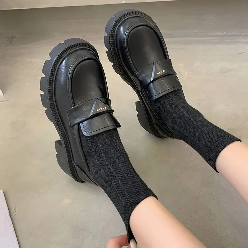 Women's Summer Footwear Loafers Shoes for Woman 2025 Office Round Toe Black Low Heel Elegant with Discount Genuine Mark Stylish