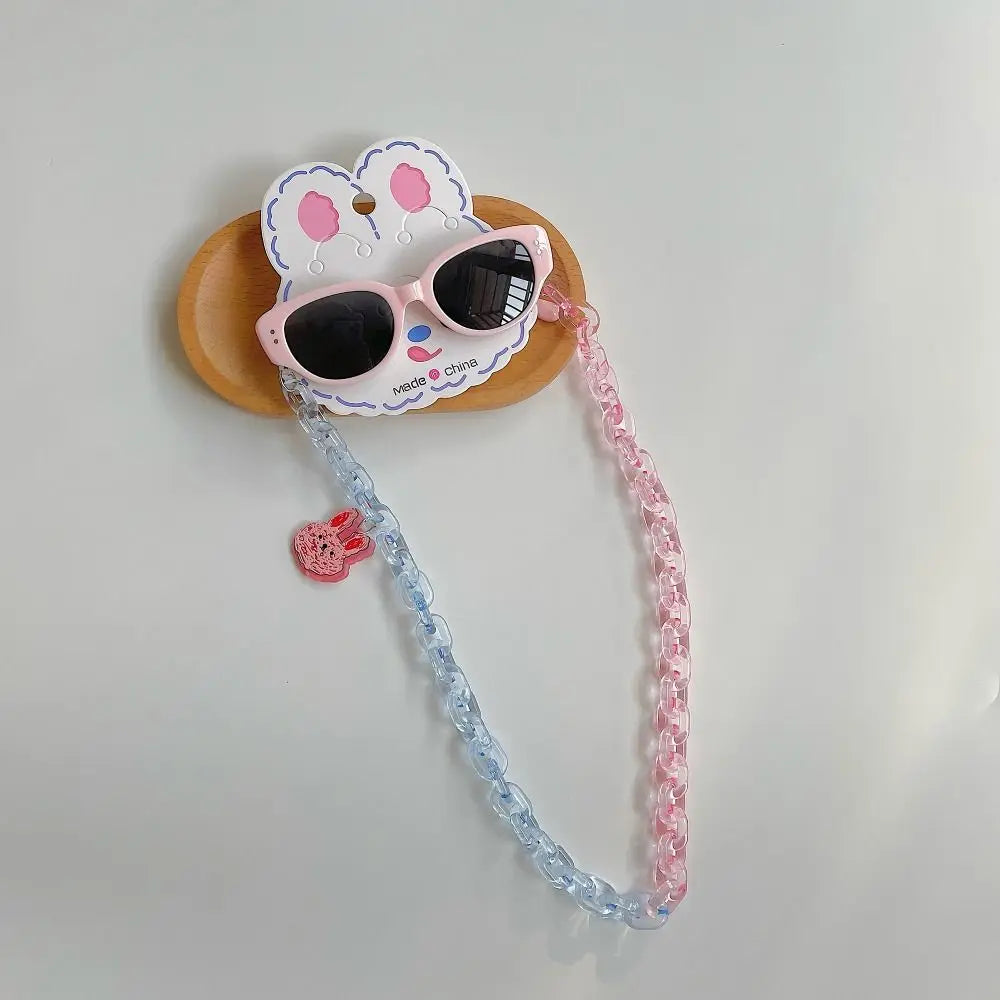 2Pcs/Set Spring Summer Kids Cat Eye Sunglasses Fashion Kawaii Sunscreen Eyeglasses Outdoor with Eyeglass Chains Children Eyewear
