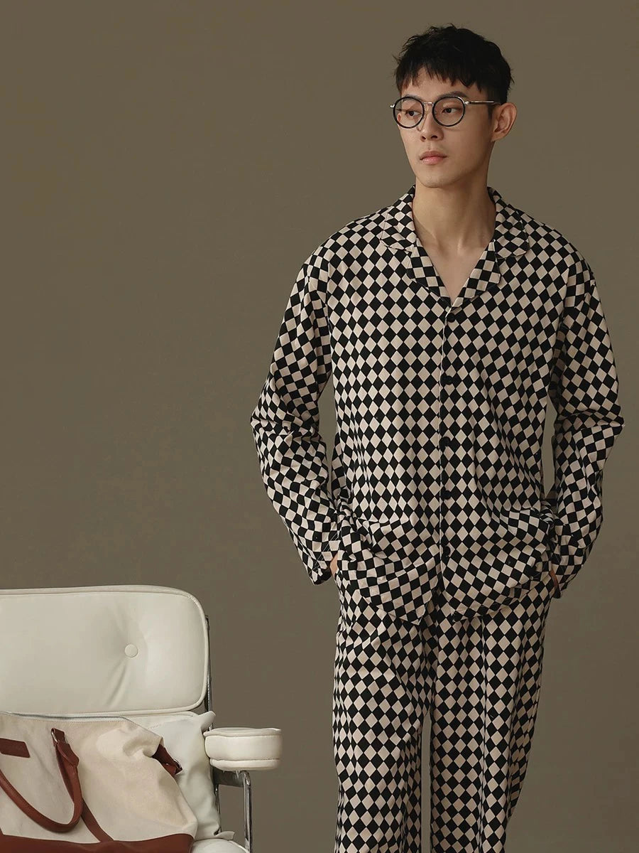 Pajamas for Men, Spring and Autumn Long-Sleeved Cardigans, Home Clothes, Can Be Worn Outside, Autumn and Winter Thin Large Size Two-Piece Set