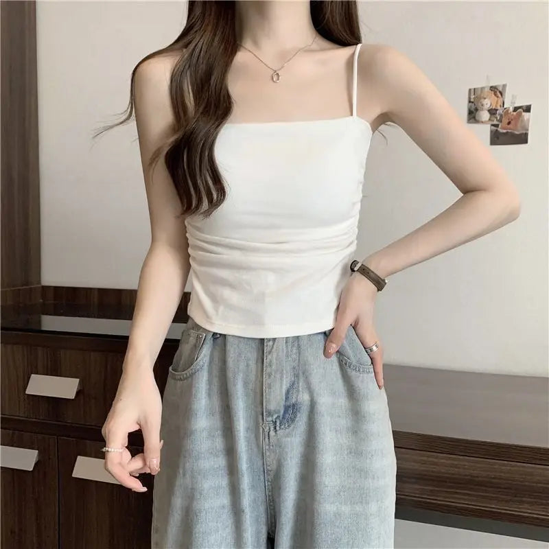 2026 Summer New Korean Elegant Denim Pants Matching Set Women's Fashion Sunscreen Shirt+Strap+Loose Wide Leg Jeans 3-Piece Suit
