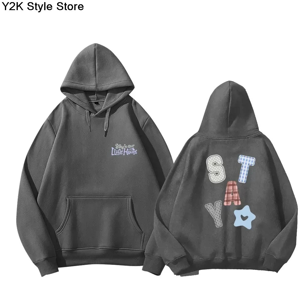 Hoodies STAY In Our Little House Kpop Fashion Star Same Letter Print Sweatshirt High Quality Cotton Thick T Shirt