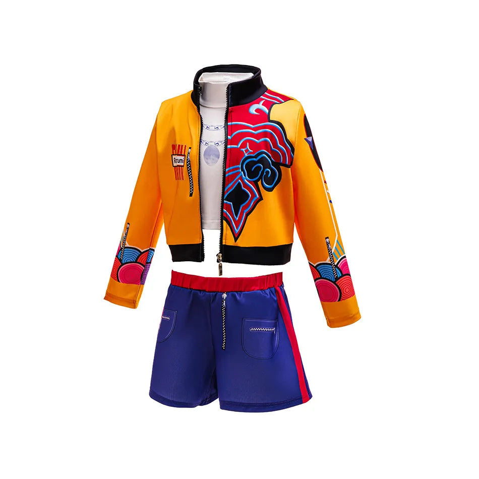Kids Fashion Outfit Set Girls Printed Jacket Shorts Costume With Purple Braided Crown Accessories Halloween Birthday Party Dress