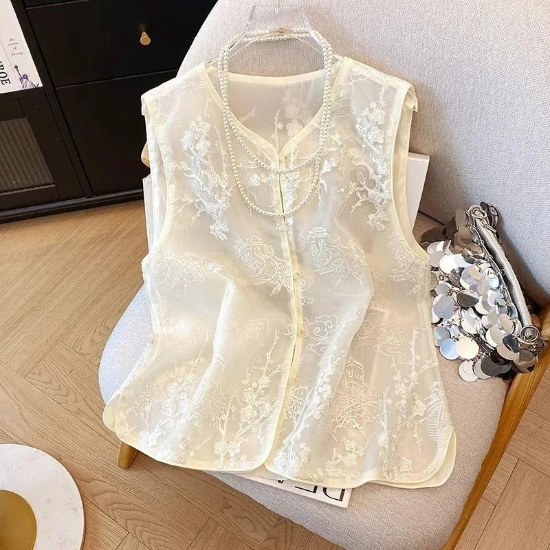 Thin Vest for Women Clothing Ethnic Style Print Vintage Clothes Streetwear Coats Women Jackets Chinese style Casual Summer