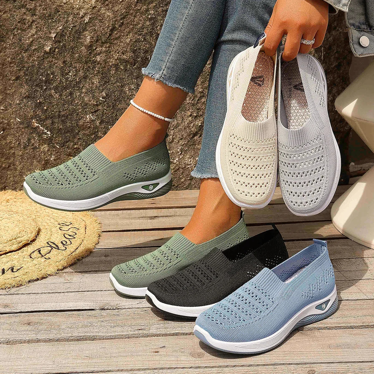 Women's Knit Sneakers Breathable Lightweight Spring Summer Casual Shoes Non-slip Outdoor Daily Commute Walking Sneakers