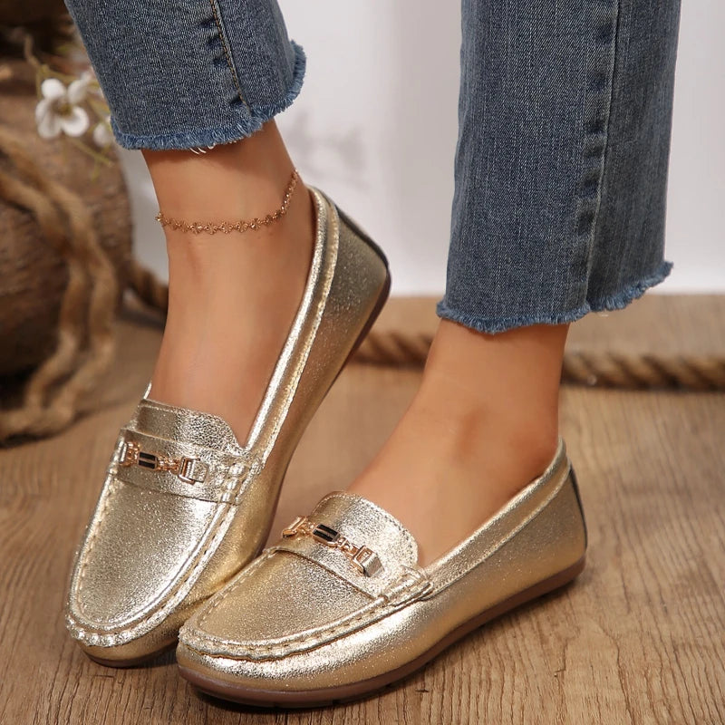 Women Shoes Nurse Loafers Shoes Classics Flats Zapatos Mujer Comfortable Flat Shoes Women Golden Casual Leather Women's Footwear