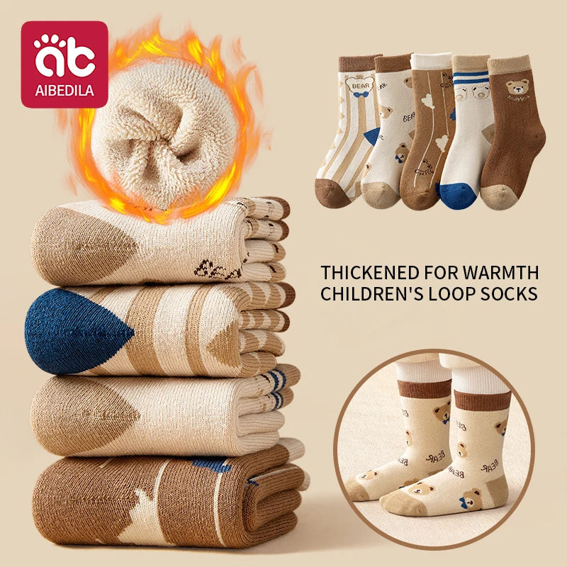 5 Pairs Baby Children's Socks Cartoon Winter Warm Animal Kids Sock Cute Boy Toddler Thickening Socks 1-12 Years
