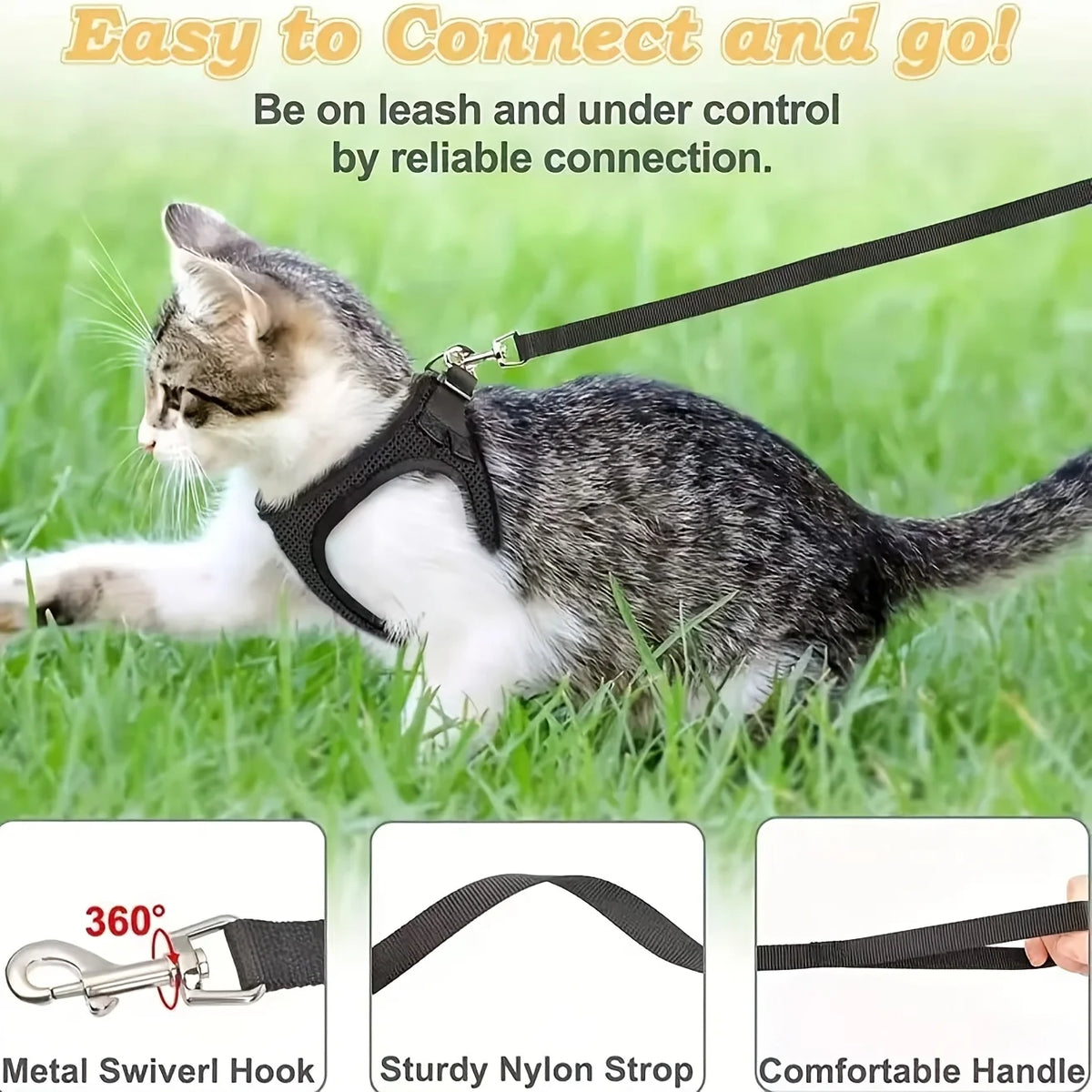 Breathable Vest-Style Pet Harness & Shock-Absorbing Leash, Comfortable for Dogs & Cats Outdoor Walking