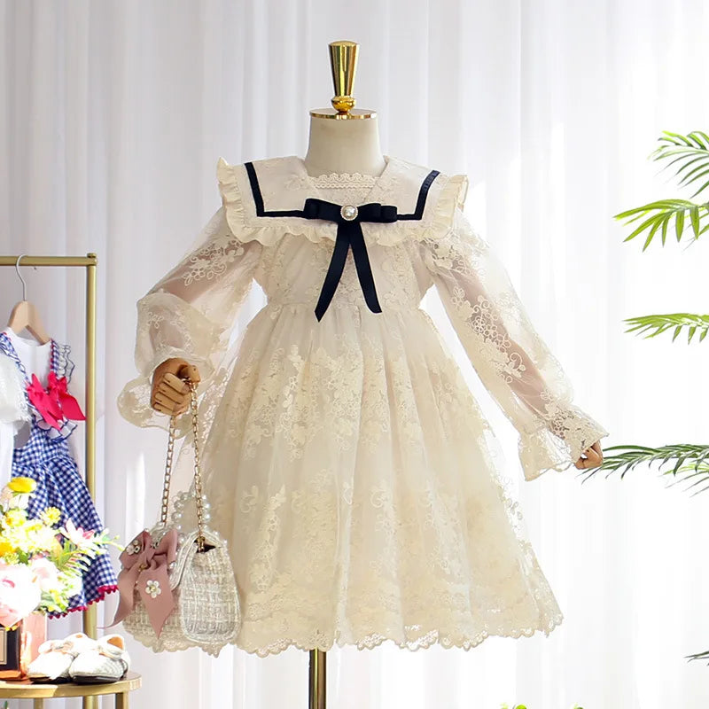 Girls Casual Dresses Girls Long Sleeve Lace Dress Tulle Princess Dress Children's Skirts Kids Clothes