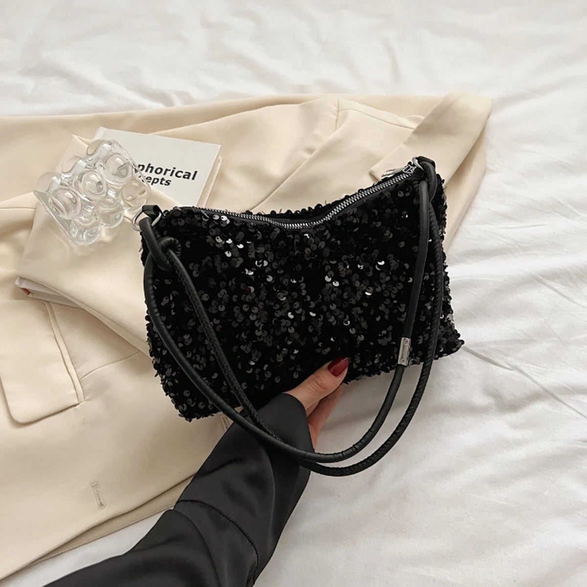 Black Spice Glitter Underarm Bag Casual Chic Design Crossbody Shoulder Bag One Outfit