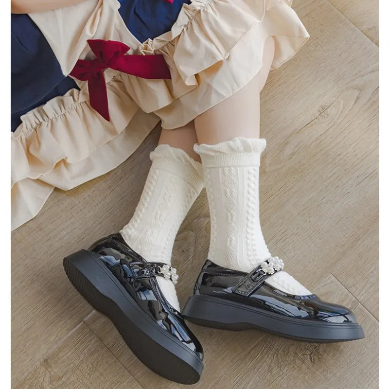 5 Pairs Girls Socks Spring Autumn Ruffle Socks Cotton Socks Kids Lolita Fancy Socks Twist Pattern