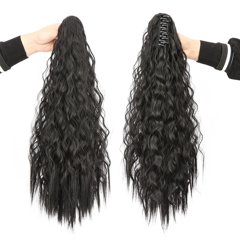 Women's Synthetic Wig with Clip-on Water Ripple And Corn Whisker Ponytail Hairpiece Easy to Wear