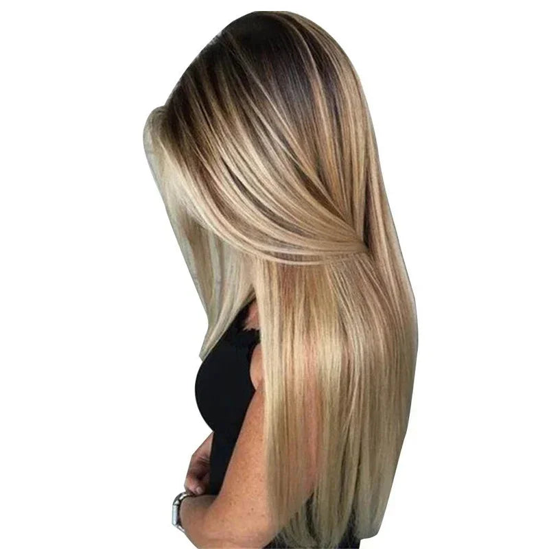  Natural Women Long Straight Wig with Hair Net,72cm Blonde Synthetic Hair Wigs Headgear for Daily Wear Cosplay Party