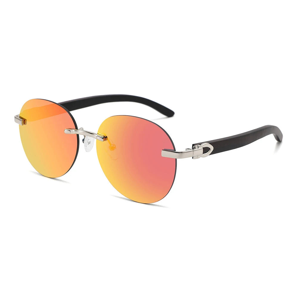 Premium Rimless Sunglasses for Men and Women, Wood Legs, Metal Frame, Fashion Sun Glasses