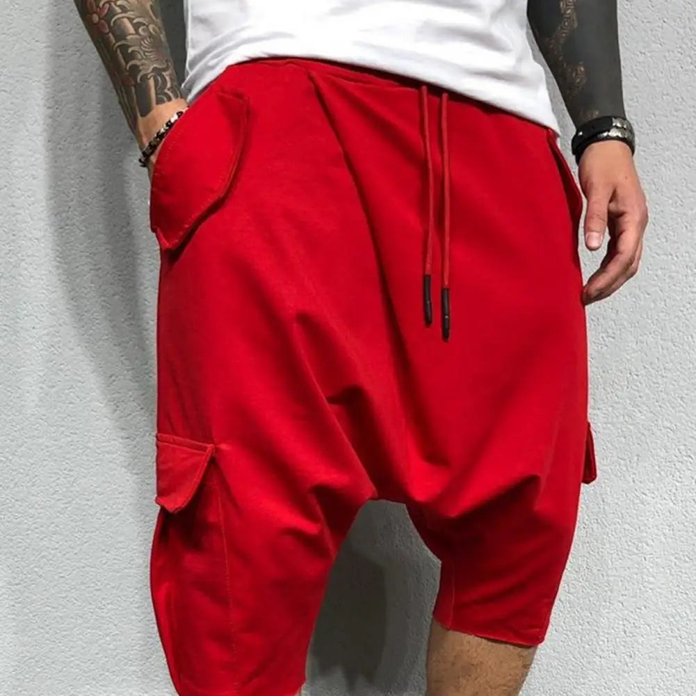 Cotton Low Crotch Hip Hop Men Pants Baggy Harem Pants Soft Drawstring Solid Color Casual Loose Pants Cropped Trousers