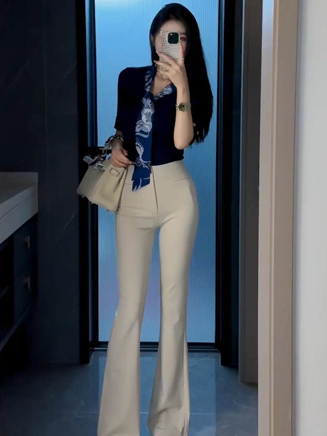 High Waist Bell Bot Pants Women's High Elastici Slimming Long Trousers Summer New Arrival Dongda Gate Casual Pants