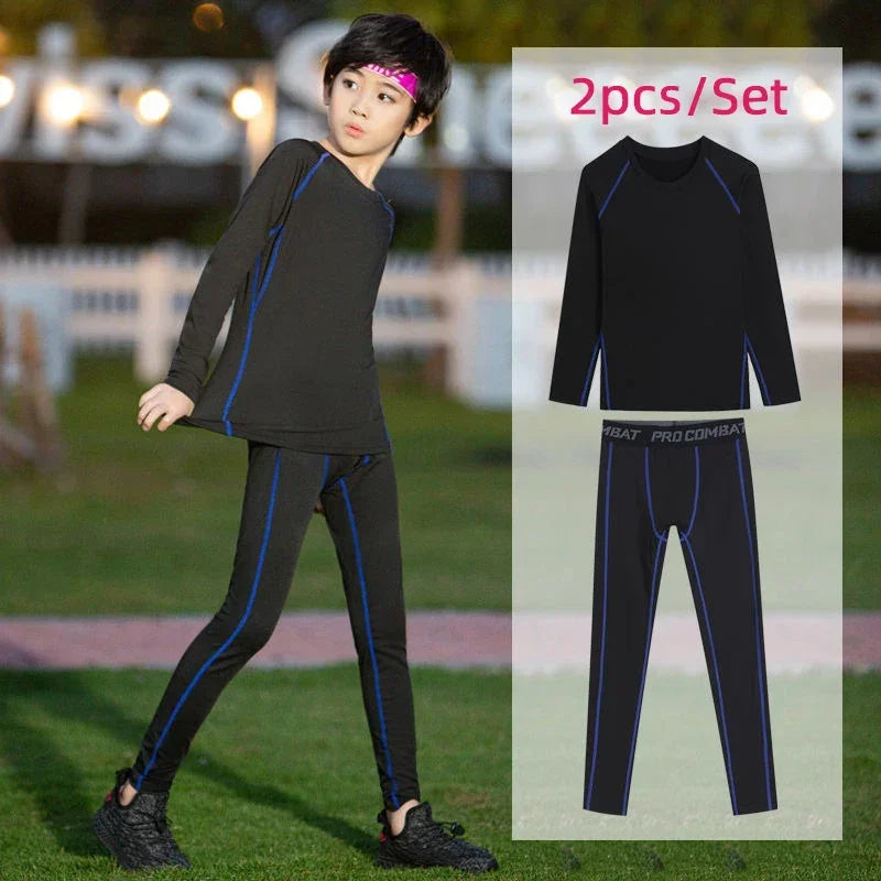Kids Compression Running Basketball Sportswear Warm Pants Tops Underwear Youth Tight Sports Clothes for Boys Fitness Tracksuits