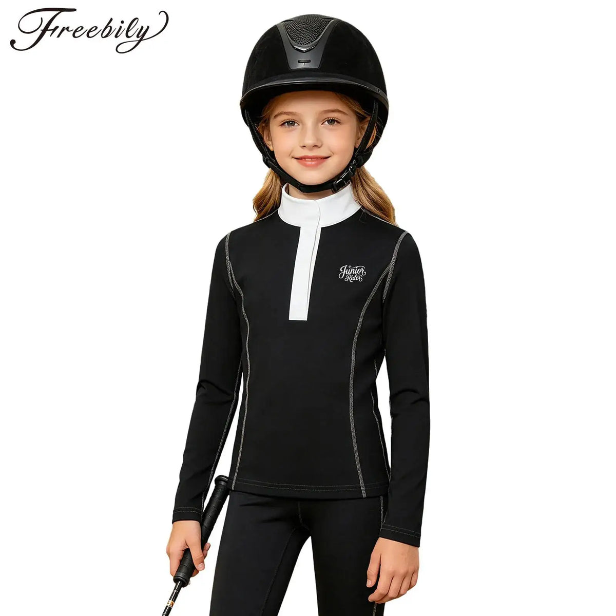 Kids Girls Horse Riding Sports Shirt Equestrian Clothes Long Sleeve Quick-dry Athletic Shirts Top for Horsemanship Workout Yoga