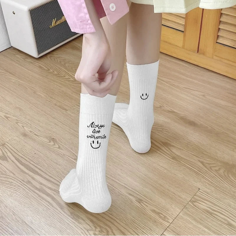 Women's Socks Cotton Cute Kawaii Embroidered Funny Letter Socks for Women Girls Medium Tube Japanese Fashion Net Red Socks New