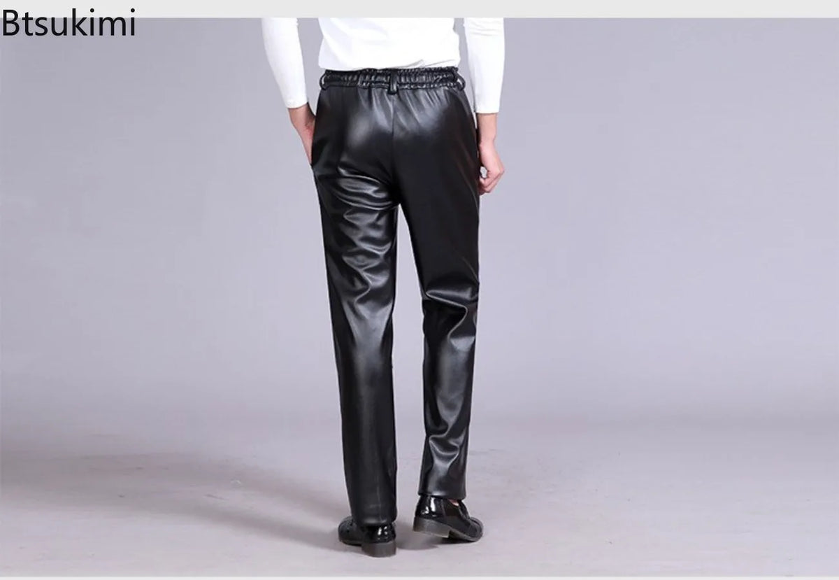 New Men's Loose Casual Leather Pants Fashion Water-poor Motorcycle PU Leather Pants Spring Autumn Simple Versatile Male Trousers