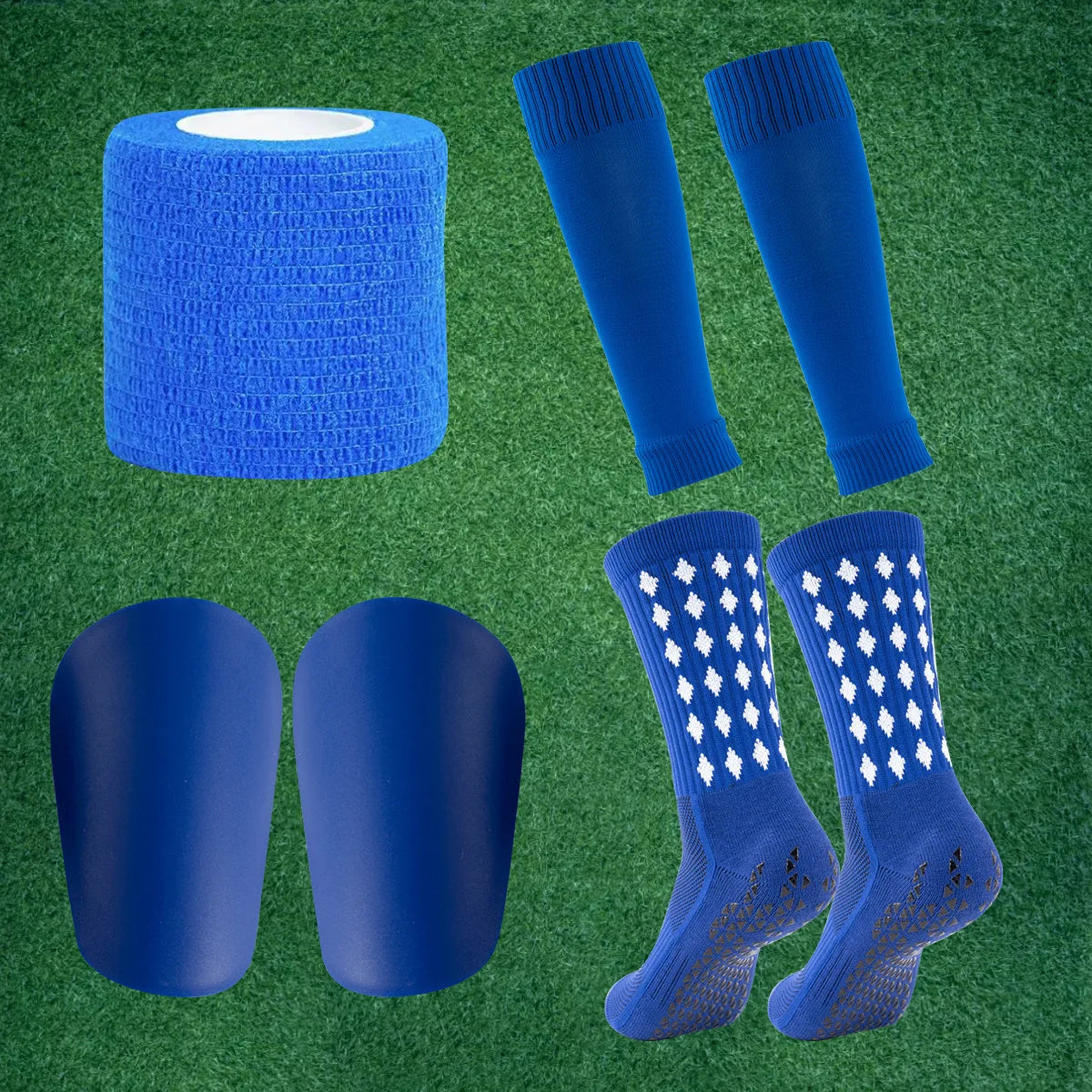 4 in 1 Soccer Equipment Set Anti Slip Socks Shin Pads Leg Sleeves Tape for Football Training Men Kids