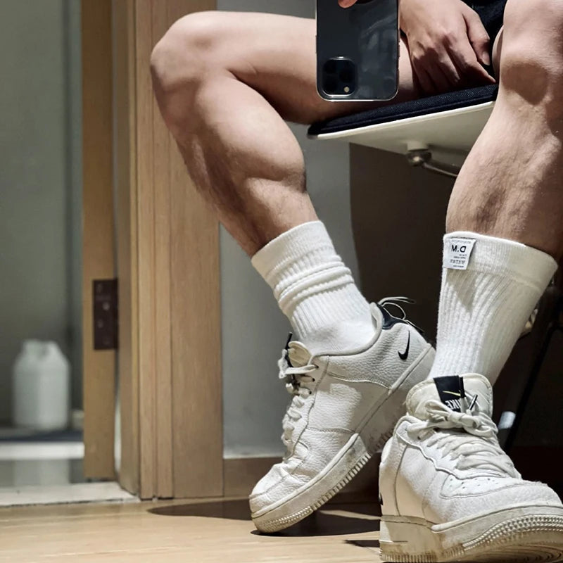 Socks For Men Calcetines Business Socks Crew Meias Basketball Solid Man Socks Cotton Sweat Absorption Sport Men Sock Football