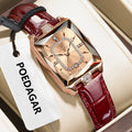 POEDAGAR Top High Quality Women Wristwatch Waterproof Date Leather Watch For Woman Quartz Luxury Rectangle Women's Watches Reloj