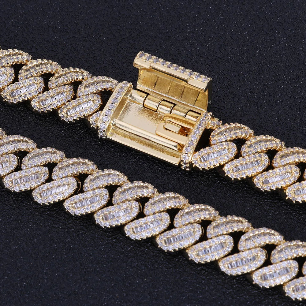 Hip hop Men's Necklace High end Diamond Cuban Chain Square Claw Set With Shiny Stone Brass Miami Women's Jewelry