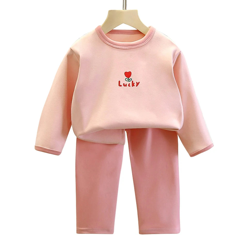 Boys Girls Warm Lined Children Sleepwear Autumn Winter Soft Fleece Pajamas Set Kids Comfortable and Cozy Homewear Outfit Clothes