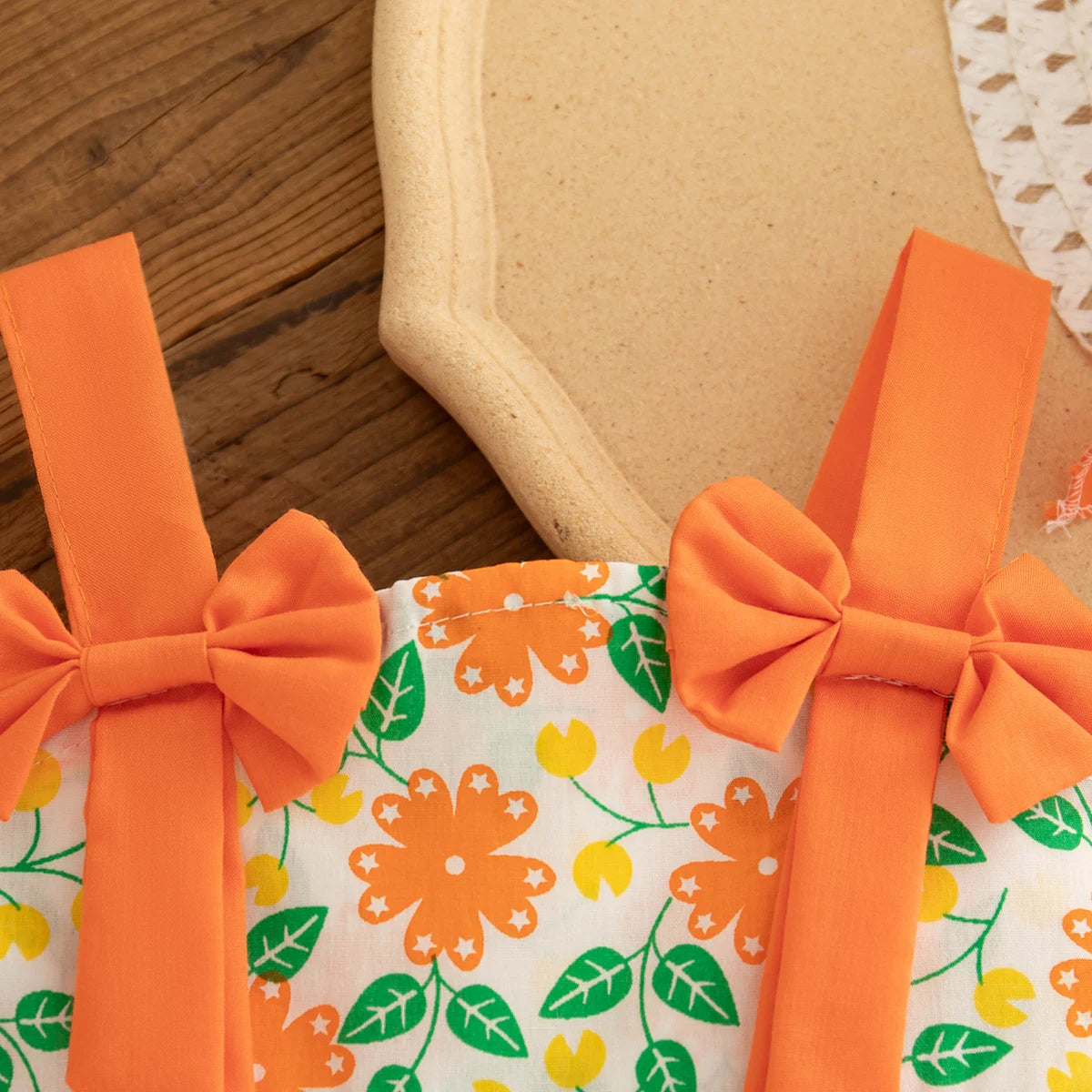 Korean Style Beach Dress for Kids Girl Sending A Hat Summer Fashion Sweet Orange Bow Casual Toddler Dress
