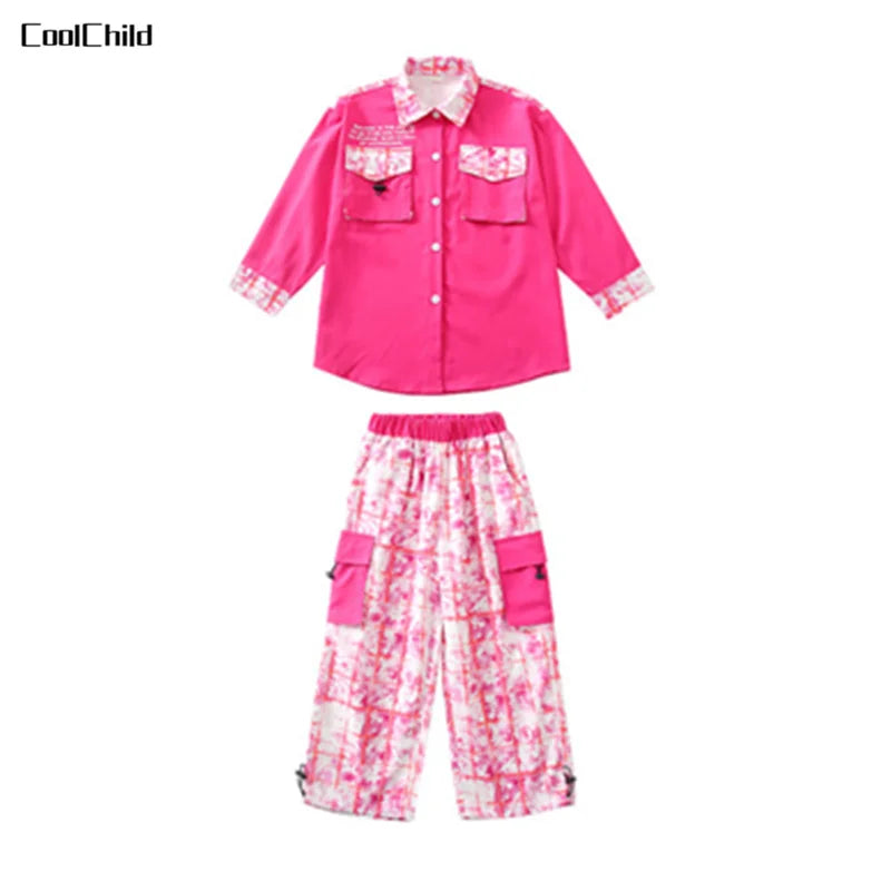 Hip Hop Girls Street Dance Jacket Contrast Cargo Pants Boys Shirt Joggers Clothes Set Kids Streetwear Child Jazz Costumes Outfit