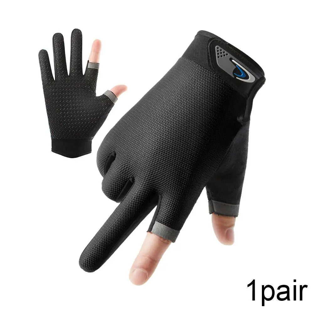 Men Fishing Gloves Women Two Finger Cut Male Touchscreen Angling Anti-Slip Sun-Proof Breathable Cycling Fitness Gloves