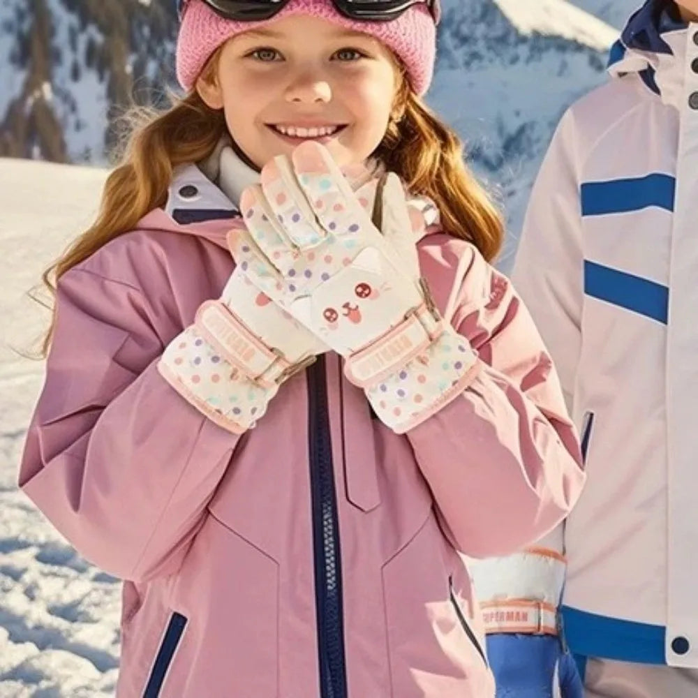 Kawaii Cartoon Children Ski Gloves Full Finger Riding Kids Snowboard Gloves Keep Warm Thicken Girls Skiing Gloves Boys/girls