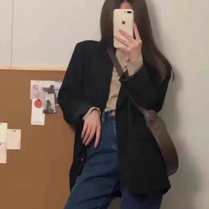 Spring Autumn Women Blazer British Style Khaki Color Solid Color Suit Jacket Female Korean New Blazer Tops