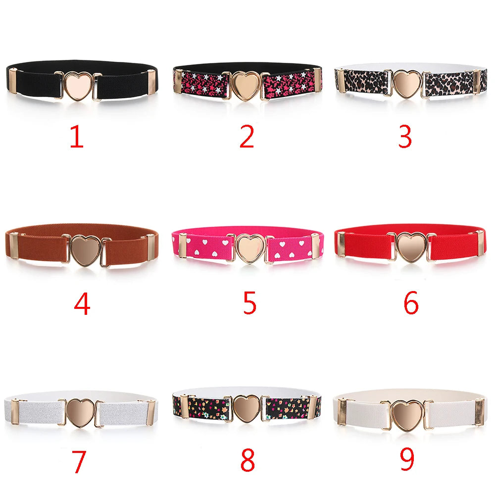Kids Girl Stretch Waist Belt Adjustable Heart Belt Elastic Belts Uniform Belt for Teen Kids Girls Dresses
