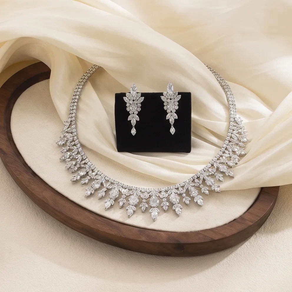 2 Pieces Jewelry Sets For Women Luxury Zirconia Bridal Necklace Earring Set Party Prom Wedding Bride Necklace set Accessories