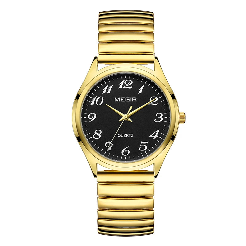 MEGIR Top Luxury Couple Watch for Men Women Golden Stainless Steel Quartz Wrist Watches Lovers Analog Wristwatch Waterproof