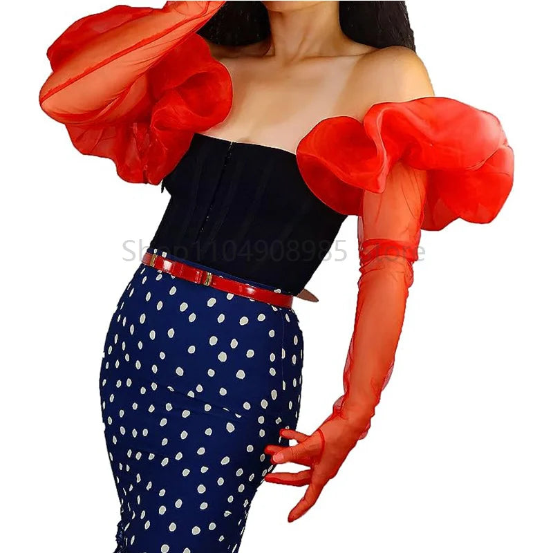 Women Long Gloves Puffy Detachable Sleeves Wedding Party Translucent Elegant Fashion Costume Accessories