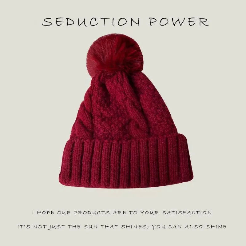 Women's Hats Autumn And Winter Thick Warm Fleece Yarn Hat Solid Color Knitted Hat Versatile Winter Thermal Knitted Hat Fashion
