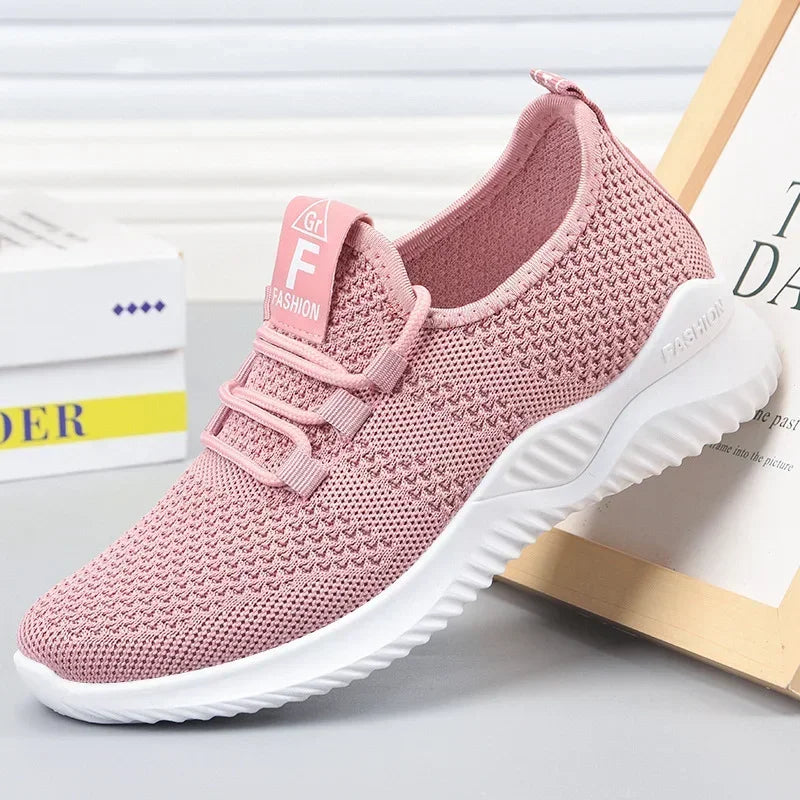 Women's Leisure Sports Shoes in Solid Colors with Knit Upper and Soft Soles for Running Tennis and Workouts Ideal for Travel