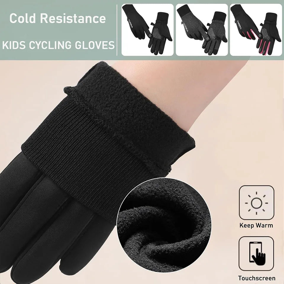 GTUBIKE Kids Cycling Gloves Sports Winter Thermal Boys Girls Children Windproof Anti-Slip Touchscreen Gloves Age 5-14 Years