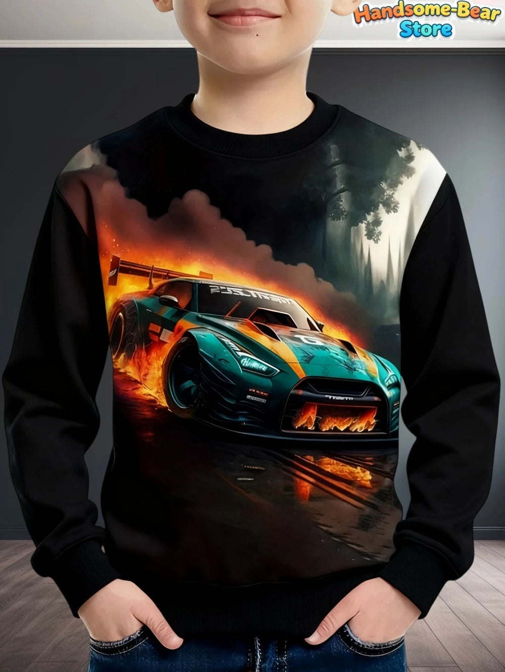 Kids Clothes Boys Sweatshirt Long Sleeve Stylish Car Racing Graphic Children Hoodies Autumn Casual Streetwear Loose Boys Clothes