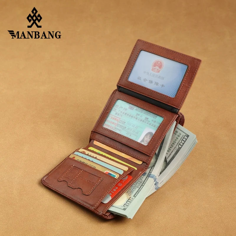 Manbang Men's Wallets RFID Leather Trifold Wallets For Men with ID Window and Credit Card Holder high quality