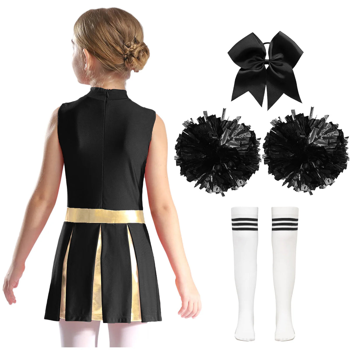 Kids Girl Cheerleading Dance Performance Costume Sleeveless Leotard Dress for School Show Sports Meeting Halloween Cosplay Party
