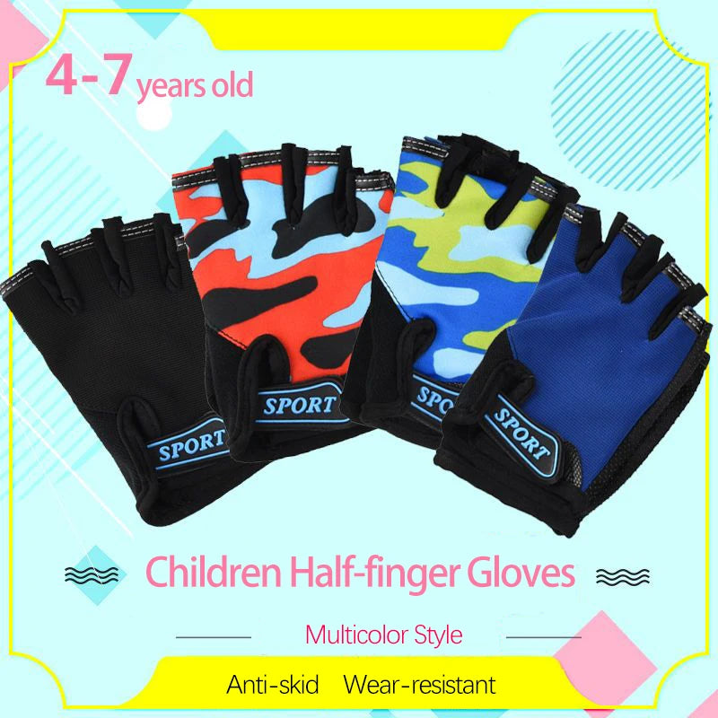 Kids Cycling Gloves for Boys Girls Fingerless Summer Sport Breathable Anti-Slip Skateboarding Camouflage Children Outdoor Gloves
