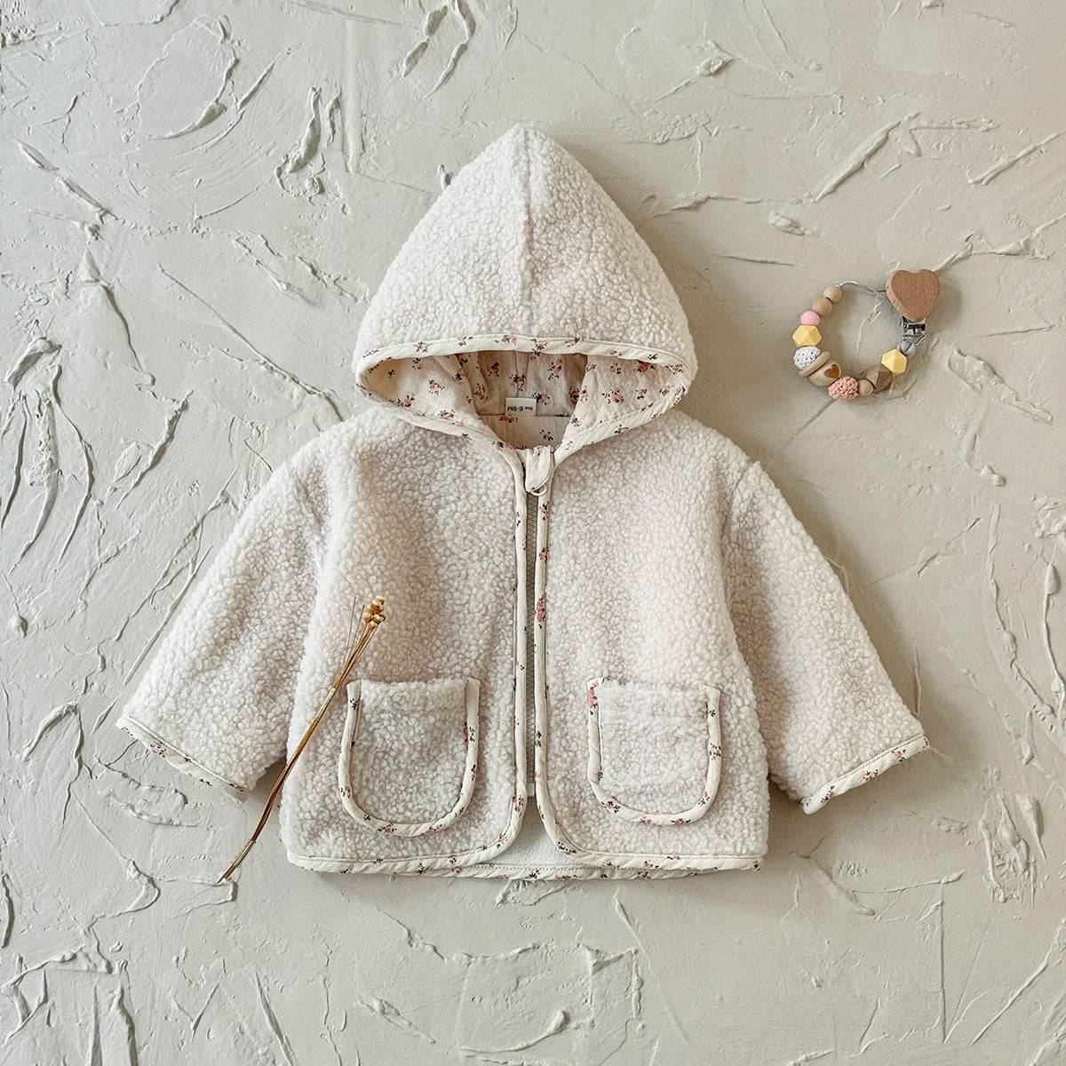 Toddler Baby Girl Jackets Long Sleeve Small Floral Plush Hooded Jacket with Two Pockets Kids Coats Outerwear Children Clothing