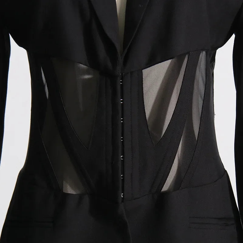 Women's Casual Fishbone Blazers, Long Sleeve, Loose Coats, Autumn Slim-Fit, See-through Outerwear, Korean Style