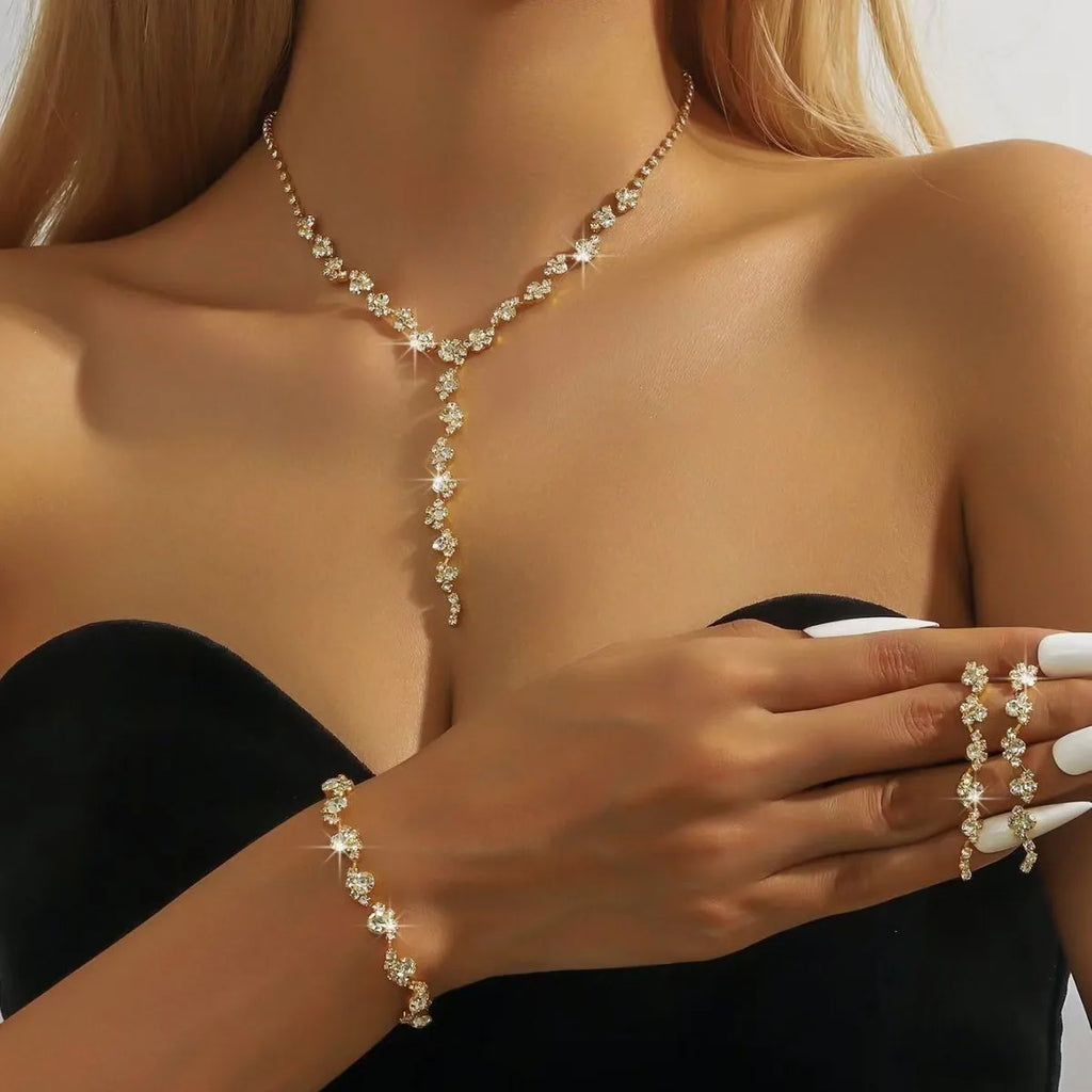 Women's Europ USA Style Jewelry Set, Elega ntTassel Necklace, Earrings & Braceletfor Brides,Trendy Beauty Wedding Ceremonies