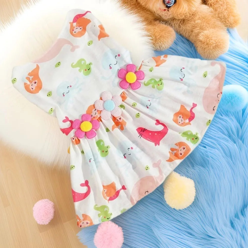 Cute Cartoon Pet Dress Spring Summer Puppy Clothes Dog Skirt Adorable Small Dog Clothing Chihuahua Yorkie Apparel Fashion Dress